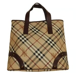 Burberry Haymarket Tote Bag with Brown Accents